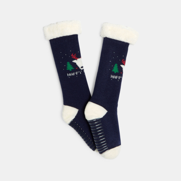 جوارب مانعة للانزلاق باللون الأزرق الداكن للأولاد